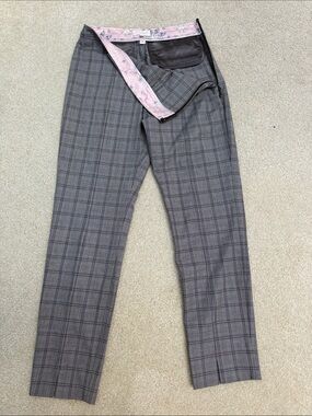 Ted Baker Gray Plaid Trousers with Pink Waist Lining